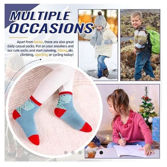 Kids Dinosaur Print Crew Socks 6 Pairs Multicolor Winter Mid Calf Size M NWOT - Picture 6 of 11
